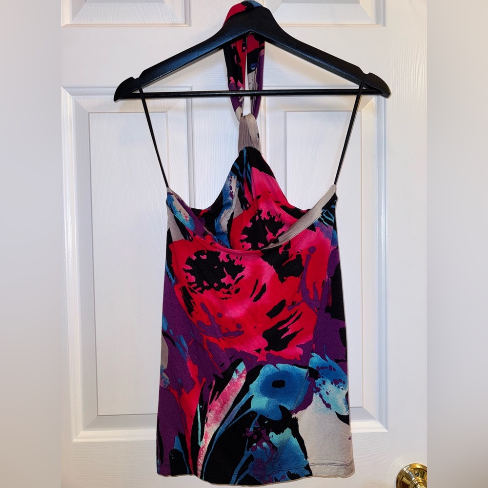 Express Multicolor Party Print Halter Top, Size XS - Picture 10 of 16